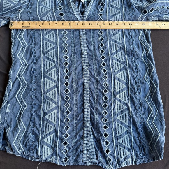 Johnny Was Shirt Womens Small Blue Geometric Embroidered Boho Long Sleeve Tunic - Picture 7 of 8